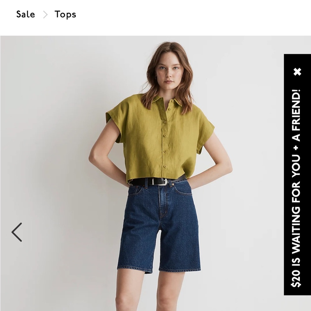 NWT Madewell dolman cropped 100% linen shirt